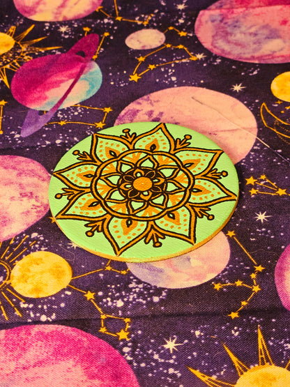 Golden Flower Mandala - 3inch Round Hand-Painted Decorative Fridge Magnet