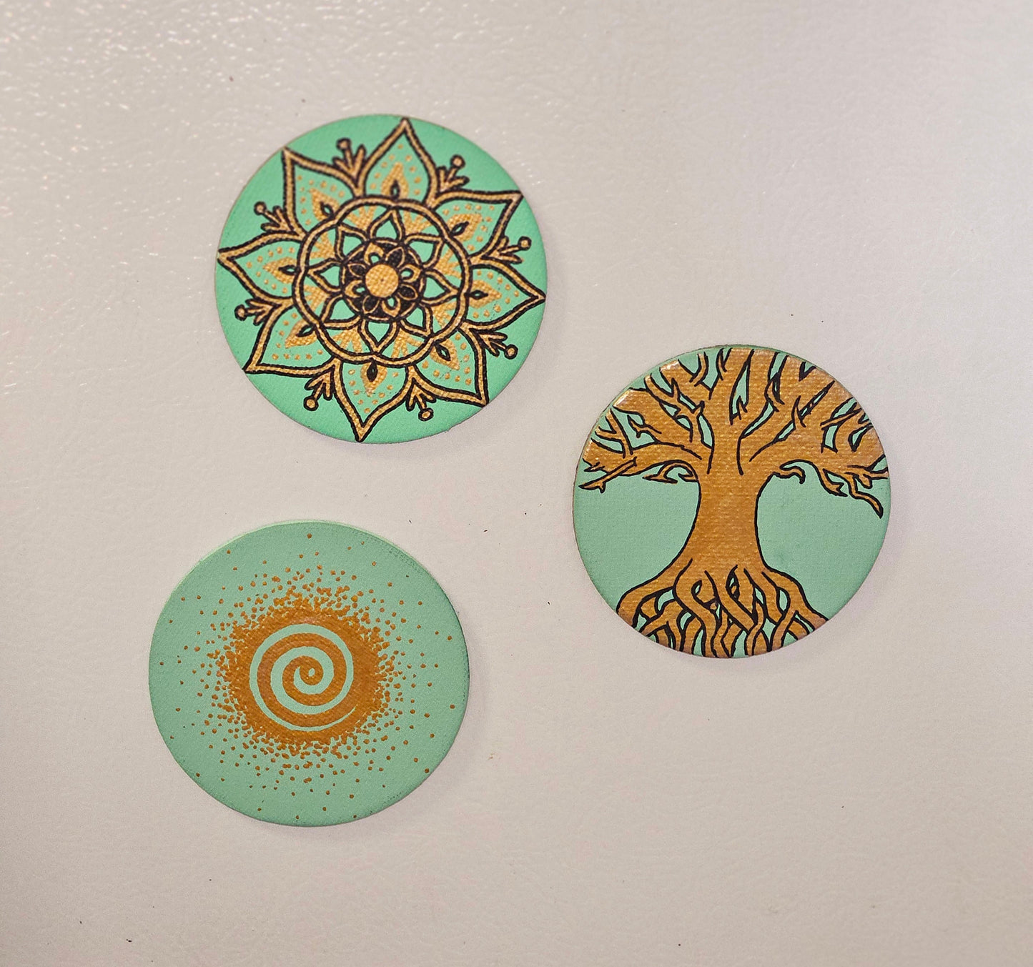 Golden Flower Mandala Hand-Painted Round Fridge Magnet