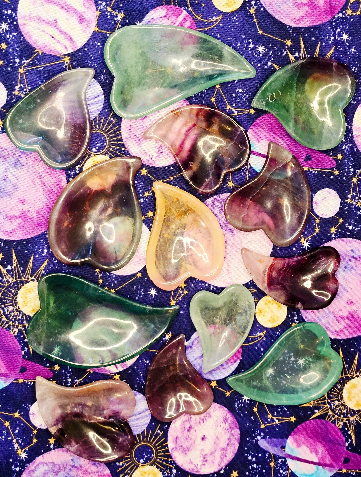 Fluorite Leaf Bowl - Green Purple Yellow Fluorite Leaf Trinket Bowl for Clarity & Balance