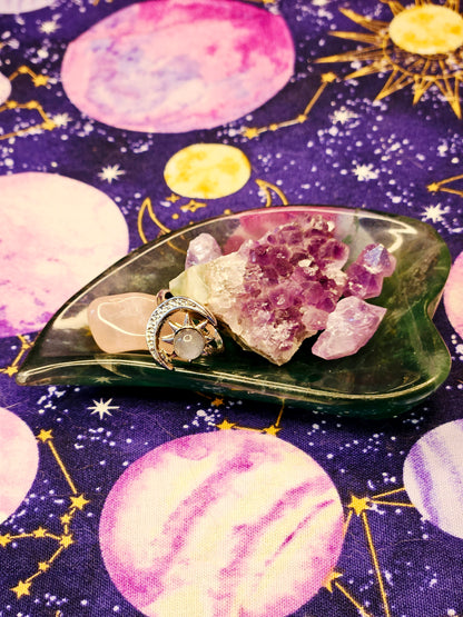 Fluorite Leaf Bowl - Green Purple Yellow Fluorite Leaf Trinket Bowl for Clarity & Balance