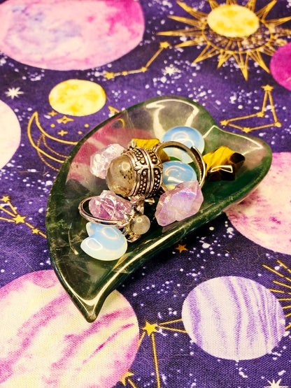 Fluorite Leaf Bowl - Green Purple Yellow Fluorite Leaf Trinket Bowl for Clarity & Balance