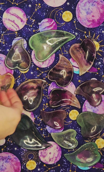 Fluorite Leaf Bowl - Green Purple Yellow Fluorite Leaf Trinket Bowl for Clarity & Balance