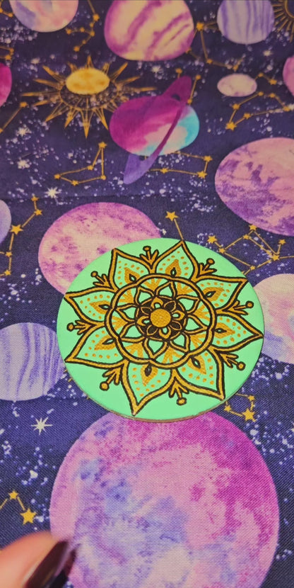 Golden Flower Mandala - 3inch Round Hand-Painted Decorative Fridge Magnet