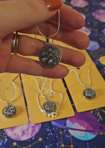 Rotating Labradorite Flower Necklace - Crystal Pendant for Protection & Transformation