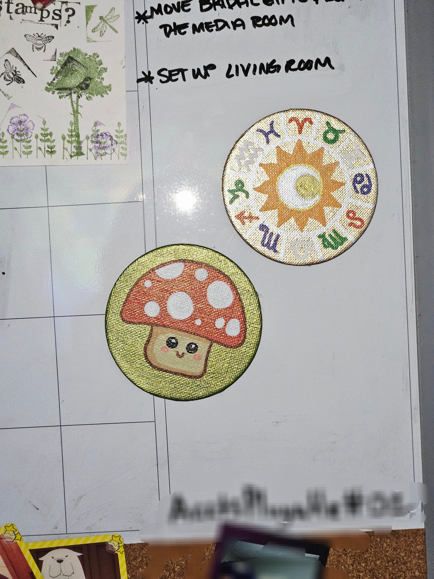 Friendly Fungi Cute Mushroom Hand-Painted Round Fridge Magnet