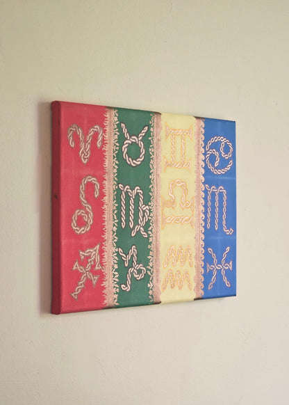 Twisted Signs of the Zodiac Canvas Art - 14 x 11in Hand-Painted Celtic Knot Astrology Canvas Wall Decor