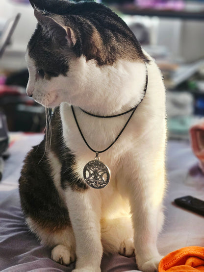 Triple Moon Tree of Life Necklace - Goddess Pendant on Black Leather Cord