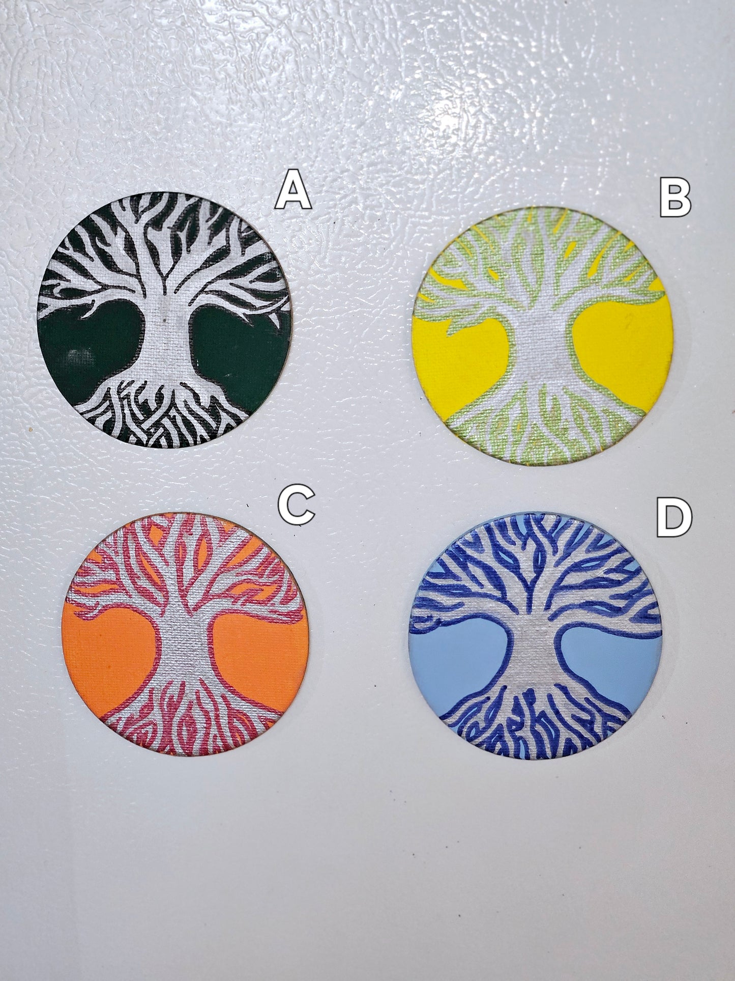 "Seasons of Life" Tree of Life Hand-Painted Round Fridge Magnet Set