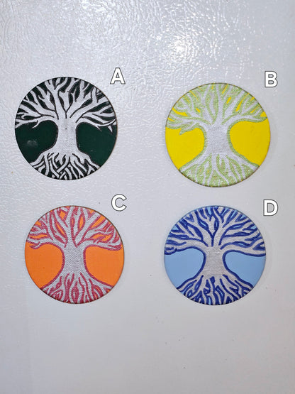 "Seasons of Life" Tree of Life Magnet - 3inch Round Hand-Painted Spiritual Decor Fridge Magnet Set