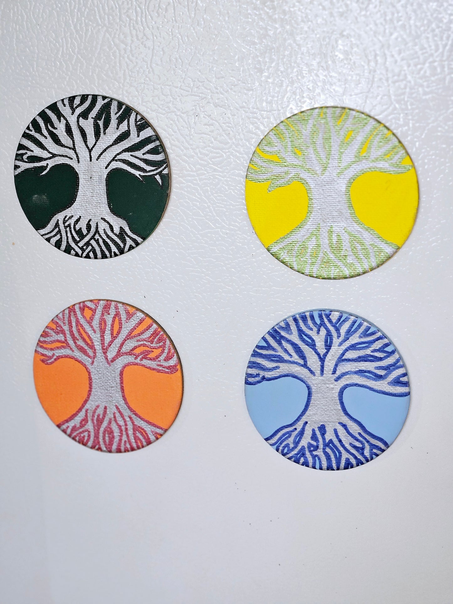"Seasons of Life" Tree of Life Hand-Painted Round Fridge Magnet Set