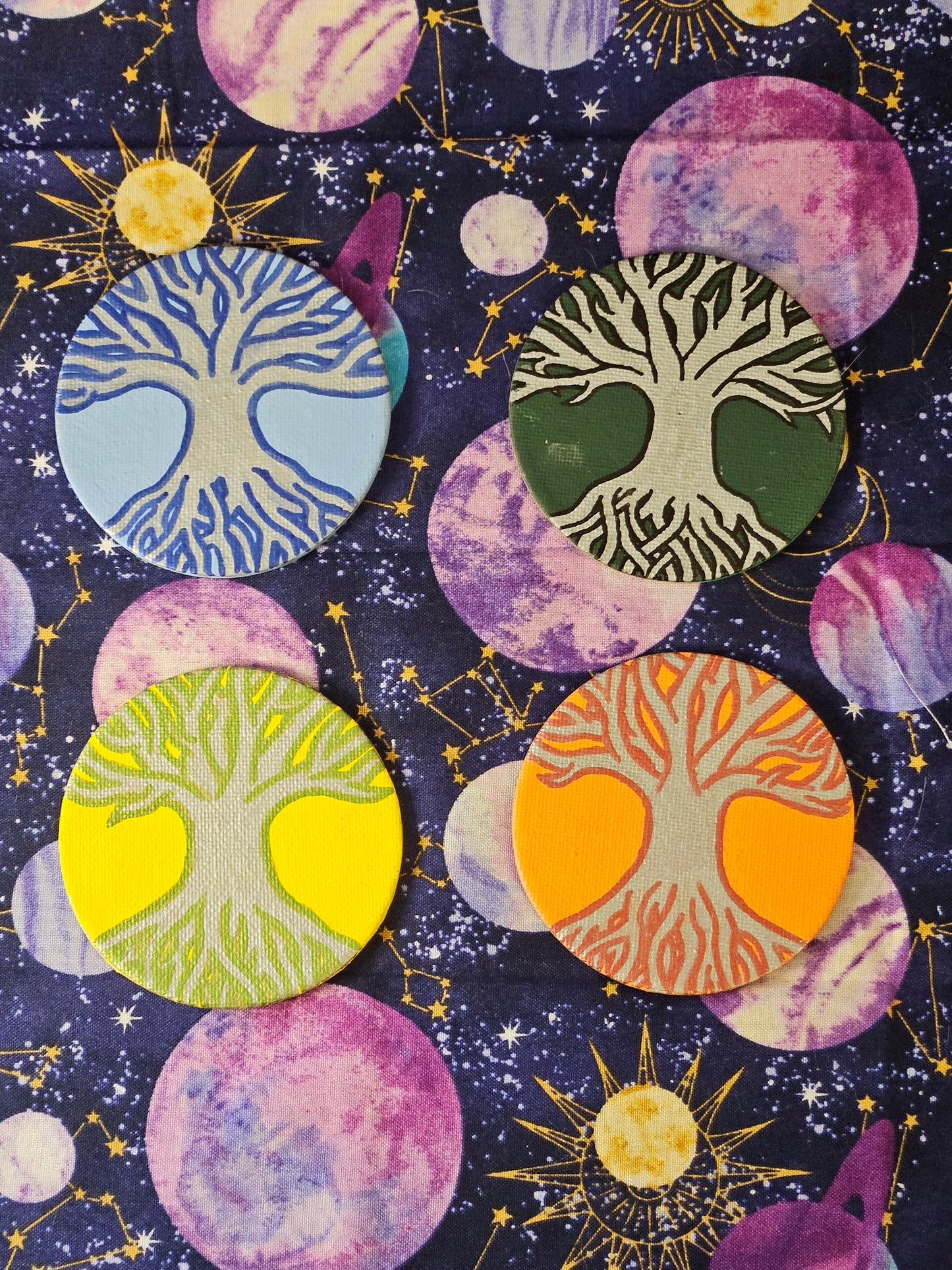 "Seasons of Life" Tree of Life Hand-Painted Round Fridge Magnet Set