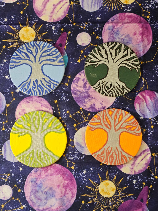 "Seasons of Life" Tree of Life Hand-Painted Round Fridge Magnet Set