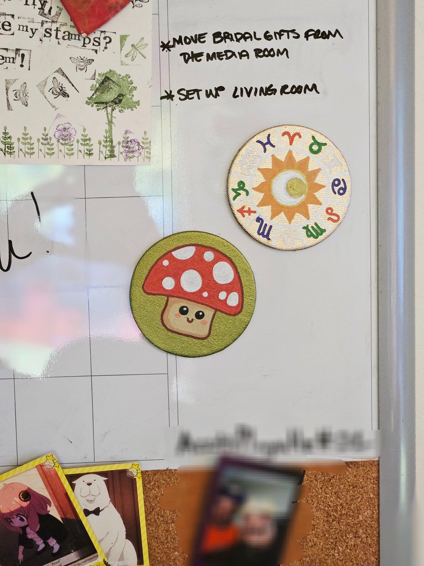 Friendly Fungi Cute Mushroom Hand-Painted Round Fridge Magnet