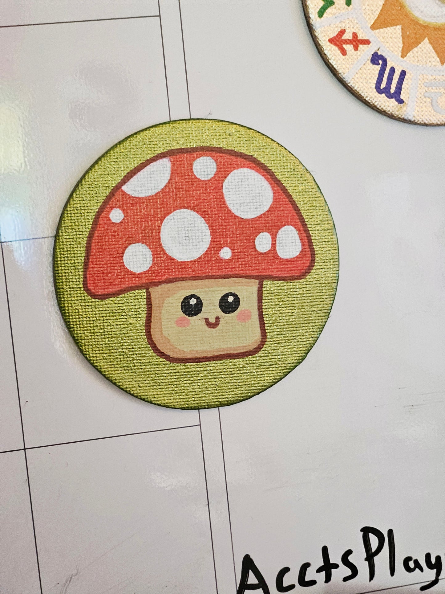 Friendly Fungi Cute Mushroom Hand-Painted Round Fridge Magnet