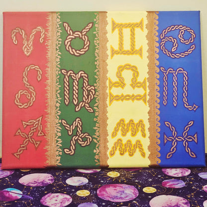 Twisted Signs of the Zodiac Canvas Art - 14 x 11in Hand-Painted Celtic Knot Astrology Canvas Wall Decor