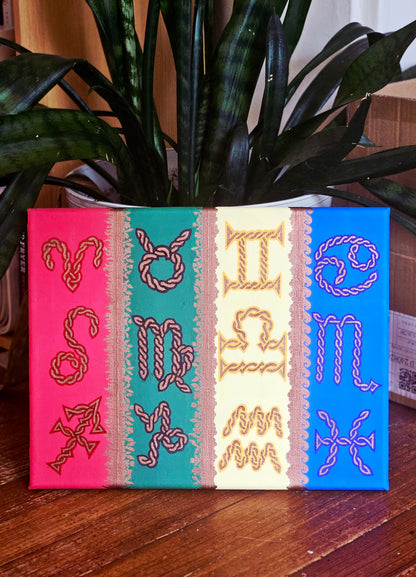 Twisted Signs of the Zodiac Canvas Art - 14 x 11in Hand-Painted Celtic Knot Astrology Canvas Wall Decor