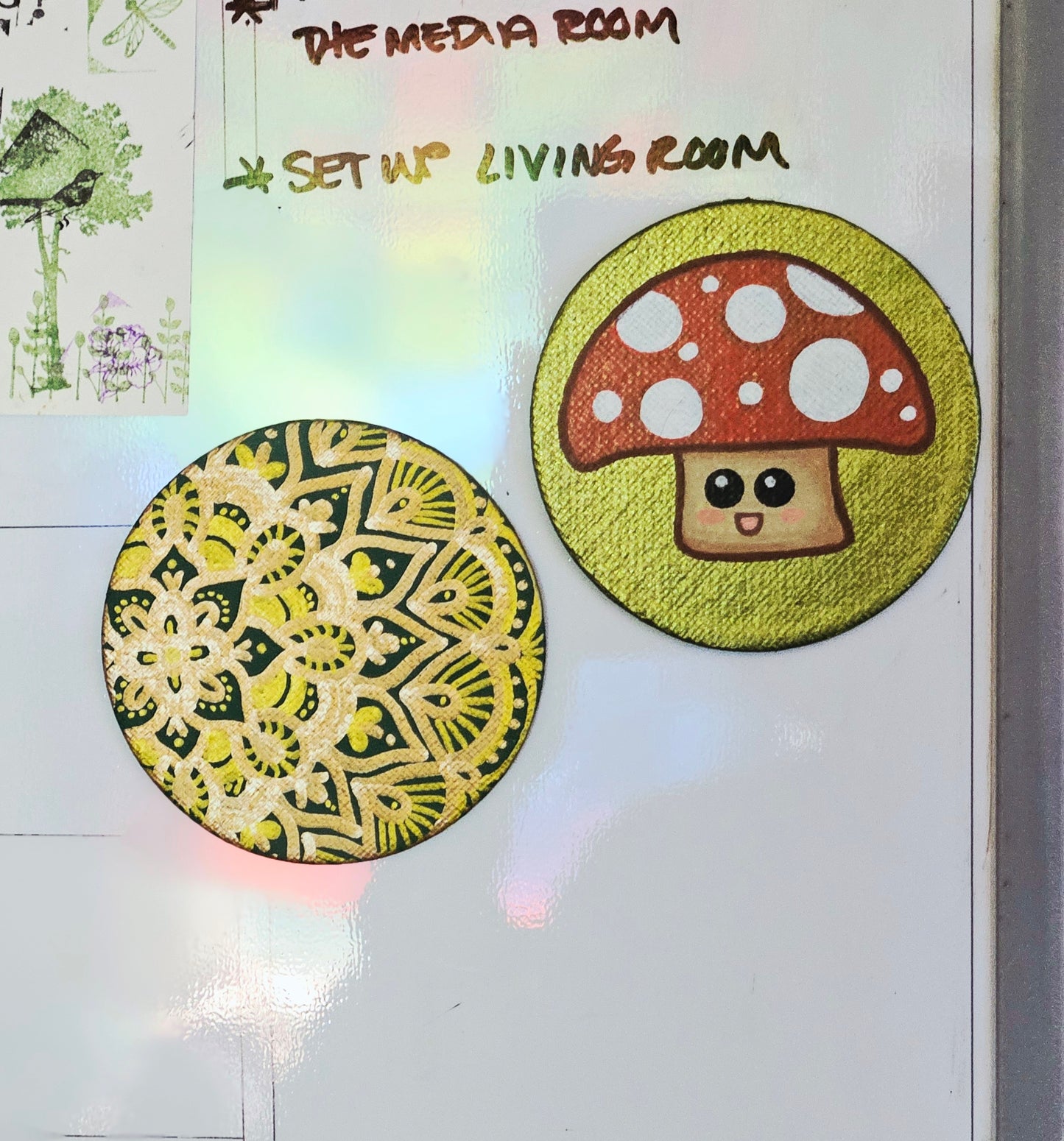 Golden Mandala Hand-Painted Round Fridge Magnet