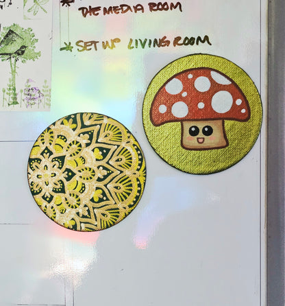 Cute Mushroom Fridge Magnet - 3inch Round Hand-Painted Cottagecore Kitchen Decor Gift