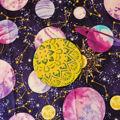 Golden Floral Mandala - 3inch Round Hand-Painted Decorative Zen Fridge Magnet
