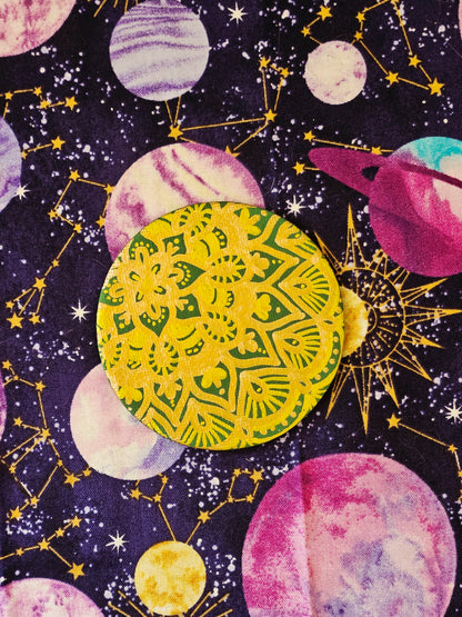 Golden Floral Mandala - 3inch Round Hand-Painted Decorative Zen Fridge Magnet