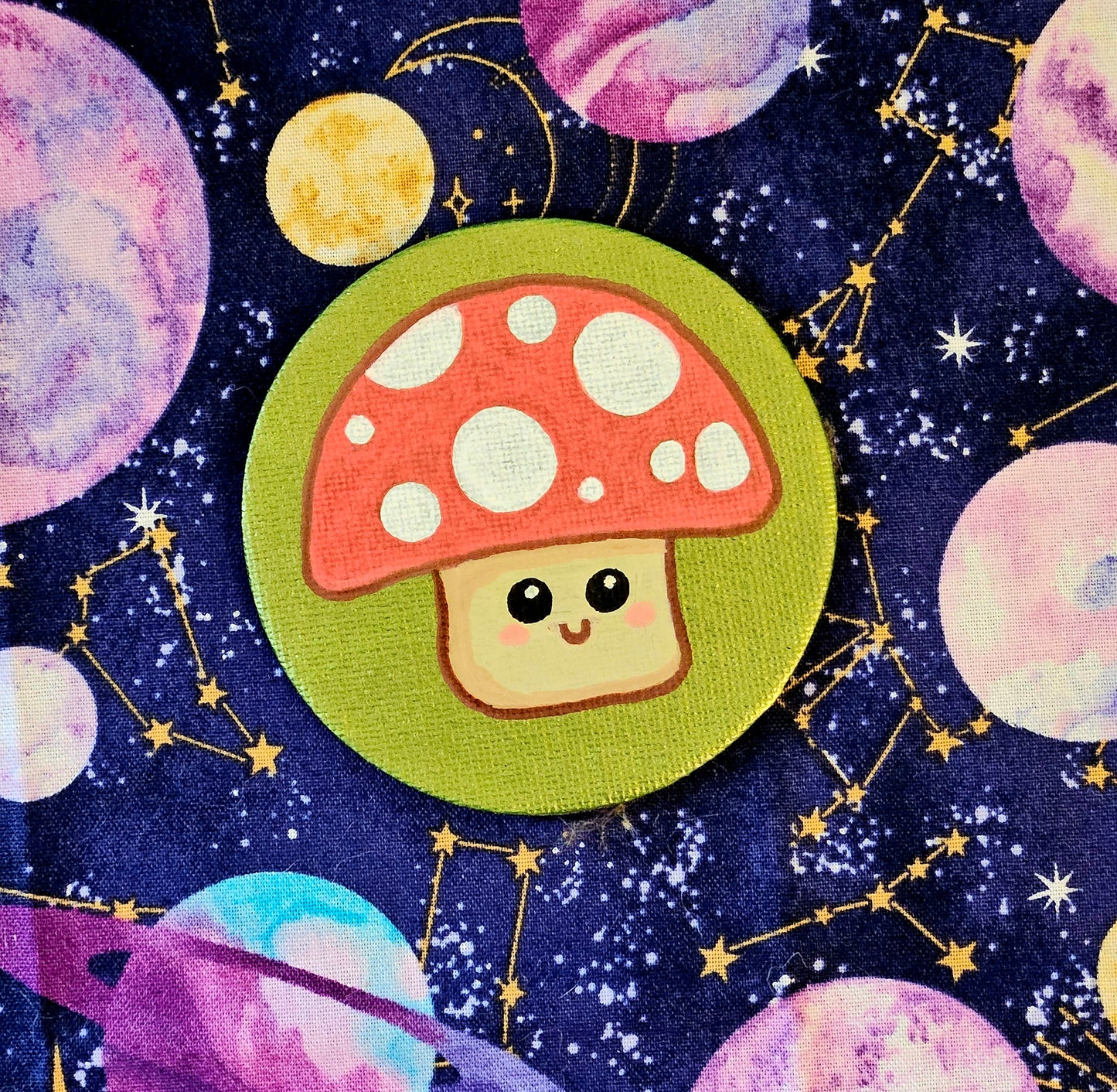 Friendly Fungi Cute Mushroom Hand-Painted Round Fridge Magnet