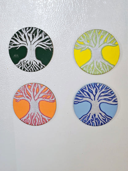 "Seasons of Life" Tree of Life Magnet - 3inch Round Hand-Painted Spiritual Decor Fridge Magnet Set