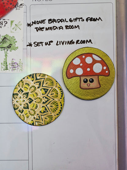 Cute Mushroom Fridge Magnet - 3inch Round Hand-Painted Cottagecore Kitchen Decor Gift